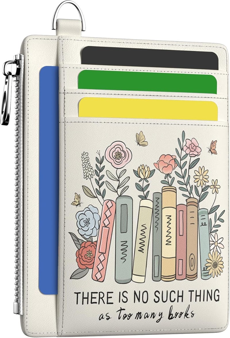 Hancynir Book Lover Floral Slim Wallet Women Credit Card Holder Cute Flower RFID Blocking Small Card Holder Mini Front Pocket PU Leather Thin Travel Zipper Coin Ladies Female Wallet Organizer Gifts - Image 1